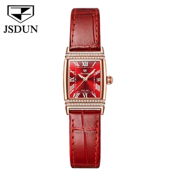 Reloj Mujer JSDUN Модные женские кварцевые наручные часы с классическим кожаным ремешком, Роскошный бриллиантовый циферблат, Водонепроницаемый Женский браслет В подарок