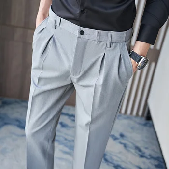 2023 Мужская деловая одежда, брюки в корейском стиле, приталенный Офисный костюм, Повседневные брюки, Уличная одежда, черный, светло-серый