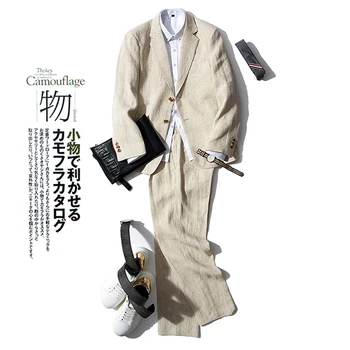 Льняной костюм, мужской Блейзер, Повседневный Весенне-осенний Деловой Хлопковый Льняной пиджак для мужчин, летний Японский Корейский Британский Новый