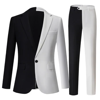 Мужские черные, белые, подходящие по цвету, новые модные костюмы, Смокинг жениха, платье для вечеринки, банкетное платье, мужская куртка, пальто