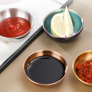Круглая форма для соуса из нержавеющей Стали, тарелки для приправ, Миска для макания, Сервировочный лоток для закусок, Блюдце для уксуса и сои, Кухонные Принадлежности
