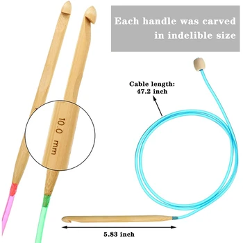 Набор тунисских крючков для вязания кабелем 3-10 мм, бамбуковая спица для вязания с бисером, карбонизированный бамбуковый крючок для иглы.