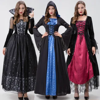 Костюм Женское платье на Хэллоуин, винтажный средневековый косплей, костюм Невесты-призрака, платье, женская готическая страшная одежда, Вампирская знать, Потому что