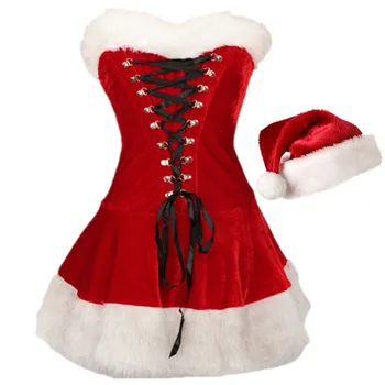 Женский Рождественский Косплей-костюм для плюшевого Санта-Клауса, Комплекты одежды для Новогодней Рождественской вечеринки, Маскарадный костюм