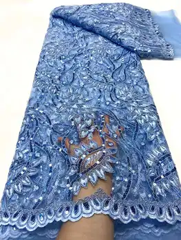 Африканская кружевная ткань 2023 новейшая голубая индийская ткань сари высококачественная тюлевая кружевная ткань с блестками для свадебного платья YYZ2939