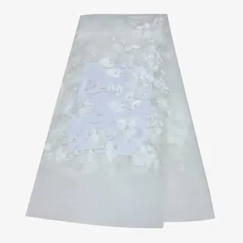 Оптовая продажа Роскошных белых цветов, Африканская кружевная ткань, расшитая бисером, Французская кружевная ткань, Дубай, 3D Аппликация, тюлевое кружевное свадебное/вечернее платье