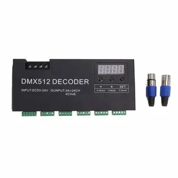 24-канальный DMX декодер, Цифровой дисплей, Контроллер драйвера затемнения RGBW DMX512 для сценического бара DC5V‑24V