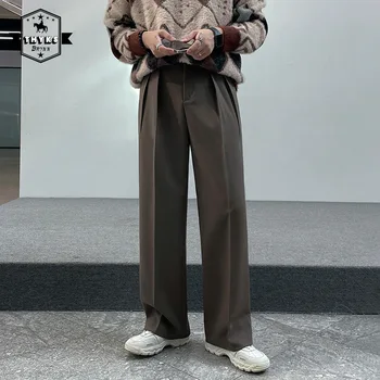 Негабаритные Корейские прямые Широкие брюки, Мужская уличная мода, Простые брюки Harajuku, Мужские Свободные Повседневные Однотонные Длинные брюки для костюма