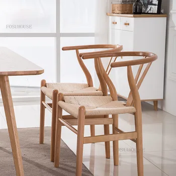 Скандинавские обеденные стулья из массива дерева, Мебель для столовой, Дизайнерское кресло, Креативный бытовой стул со спинкой MC B