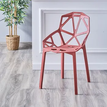 Обеденный стул Nordic Net Красного цвета, современный минималистичный домашний светильник, Роскошный табурет с пластиковой спинкой, стол для макияжа, мебель для отдыха